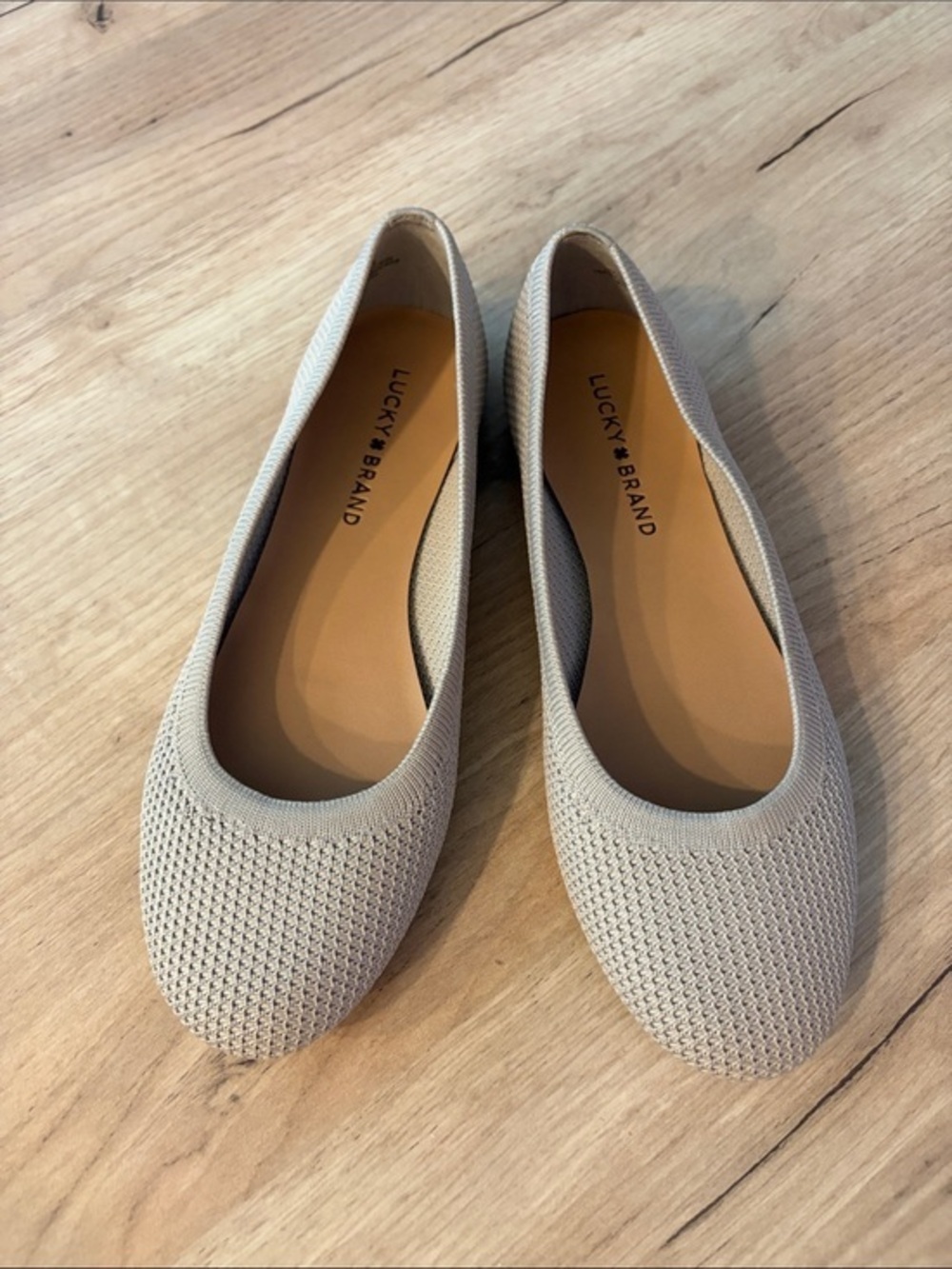 LUCKY BRAND KNIT BALLET FLATS BEIGE ROUND TOE SLIP ON COMFORT SHOE SIZE 7.5
